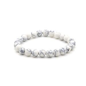 7" 8mm Genuine White Howlite Bead Stone Women's Stretch Bracelet